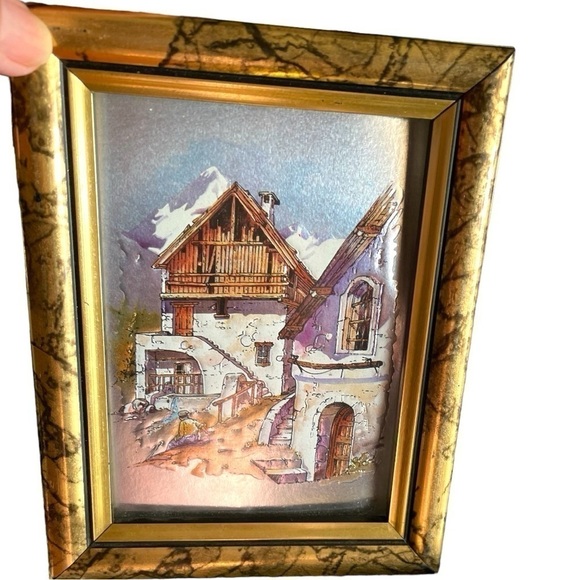 Set of 2 vintage foil pictures, petite size, small areas of damage to the frames - Picture 7 of 8